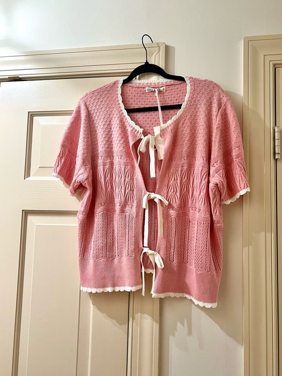 Grace Karin Tops - Grace Karin Pink Knit Tie-Front Short Sleeve Cardigan